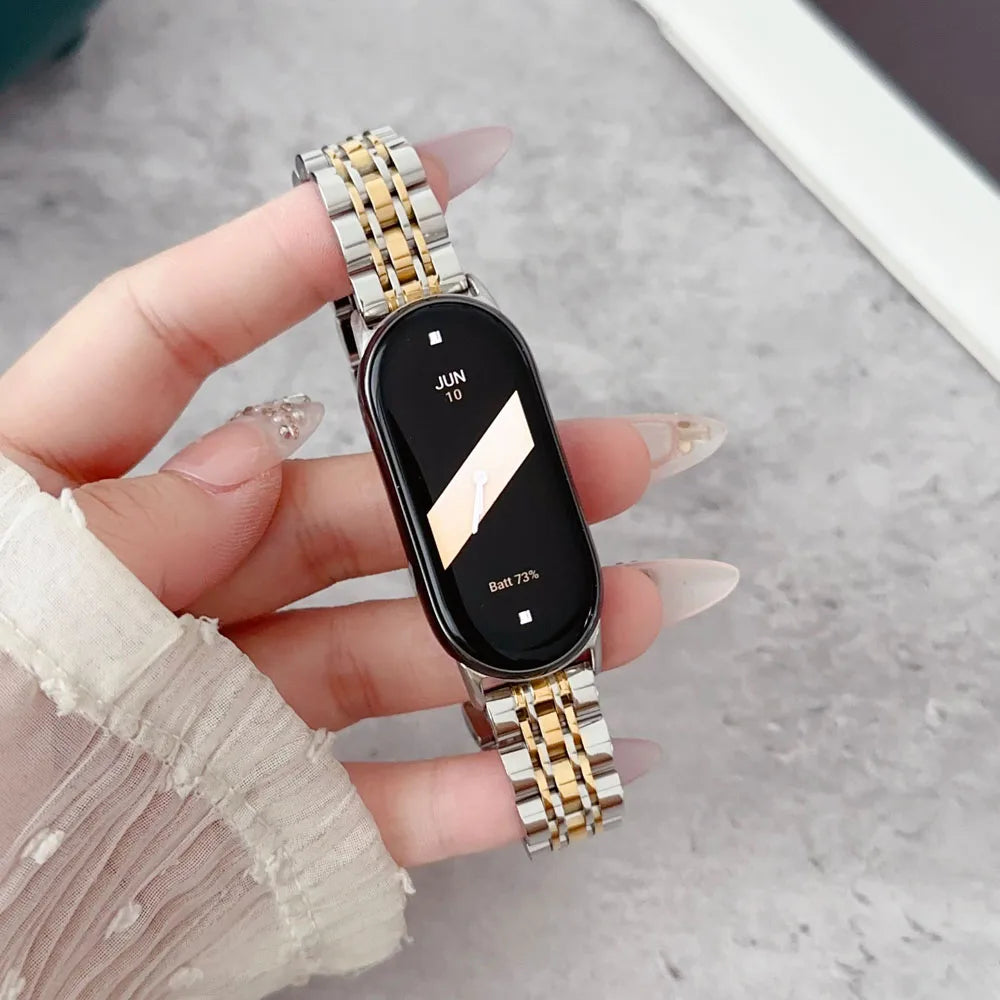 Band Strap for Smart Mi Band 8/9/10 Bracelet with Link Removal tool Metal Wristband for Xiaomi Mi Band 8 Watchband for Men Women