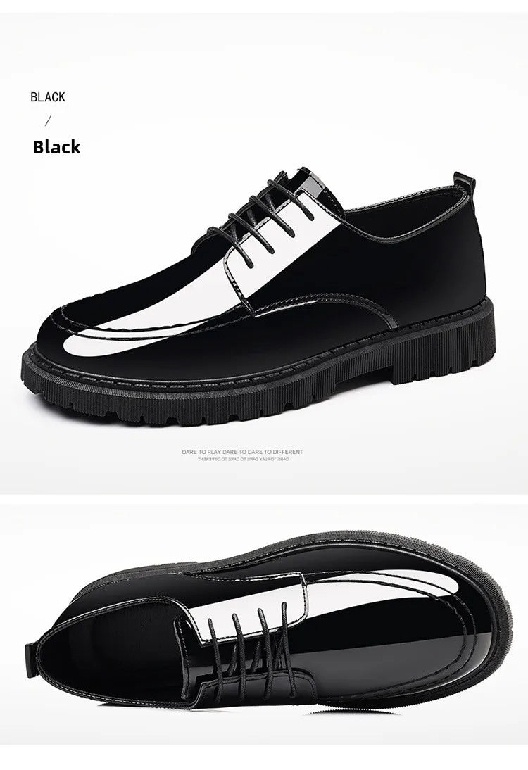 Pantofi sport pentru bărbați cu toc înalt invizibil, cu toc înalt, din piele, cu suprafață oglindă, pantofi casual de afaceri, vârf rotund, toc mediu, talpă exterioară din PVC