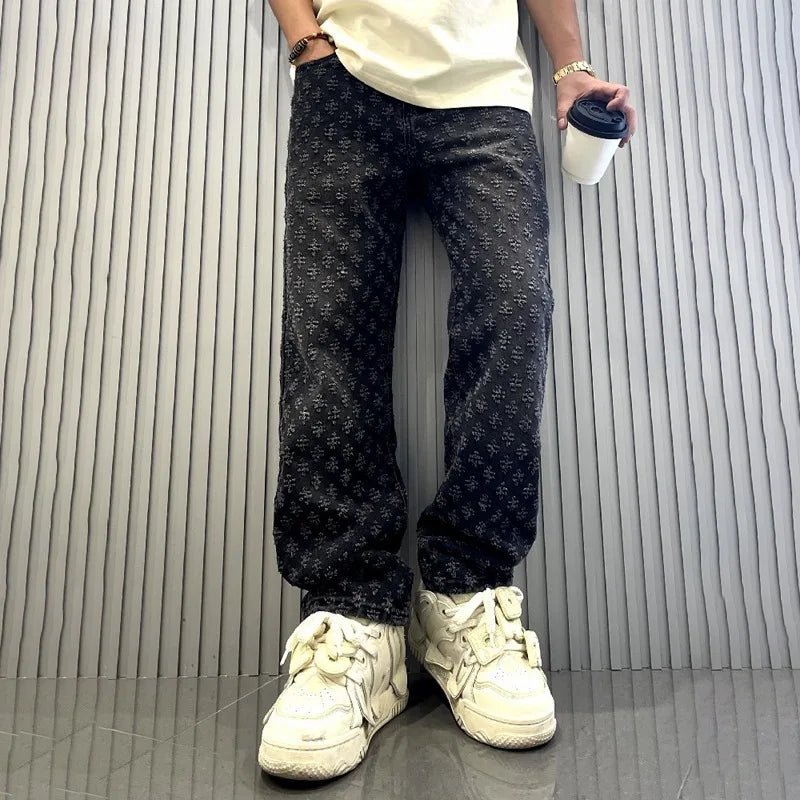 American Ins Street Clothing Retro Embroidered Printed Trousers Fashion Brand Jacquard Design Men's Y2K Wide Legs Hip Hop Jeans - 𝐃𝐔𝐕𝐋𝐀𝐒𝐇𝐎𝐏