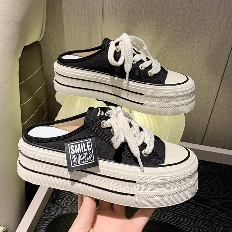 Baotou half slippers for women wearing thick soled height increasing lazy casual versatile canvas white shoes - 𝐝𝐮𝐯𝐥𝐚𝐬𝐡𝐨𝐩.𝐜𝐨𝐦