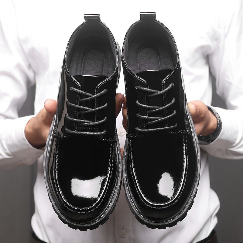 Bright leather casual leather shoes, men's business formal wear, British men's shoes, youth trend, versatile, thick soled, height increasing small leather shoes - 𝐃𝐔𝐕𝐋𝐀𝐒𝐇𝐎𝐏