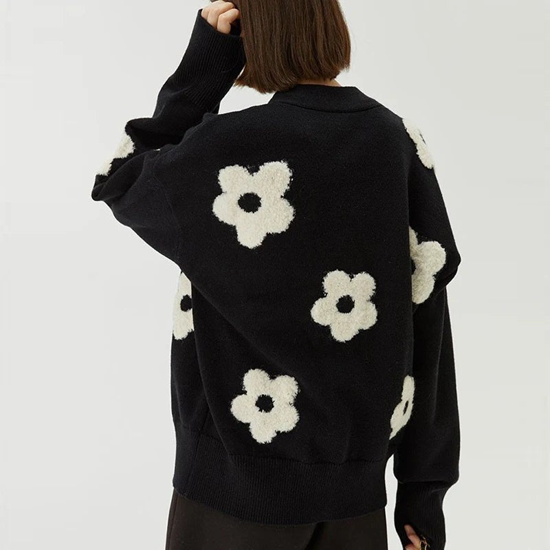 Cardigans for Women Sweater Floral Single Breasted V - Neck Chic Casual Knitted Coat Fashion Long Sleeve Female Cardigan - 𝐃𝐔𝐕𝐋𝐀𝐒𝐇𝐎𝐏