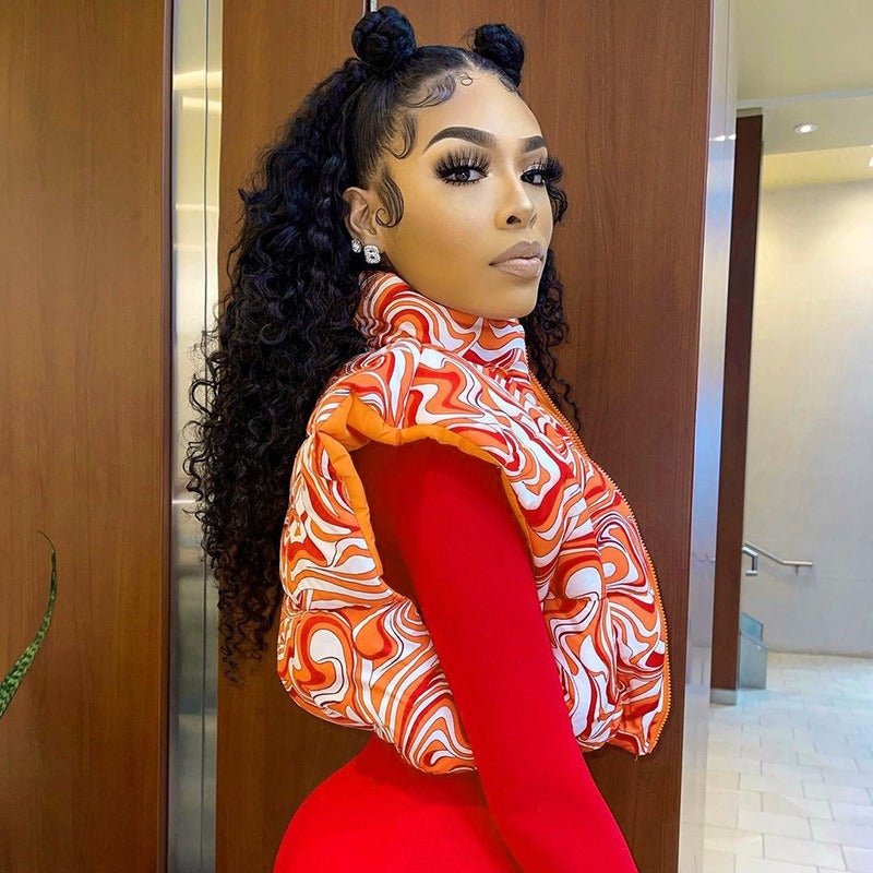 Winter printed vest warm stand collar short coat cotton coat - 𝐃𝐔𝐕𝐋𝐀𝐒𝐇𝐎𝐏