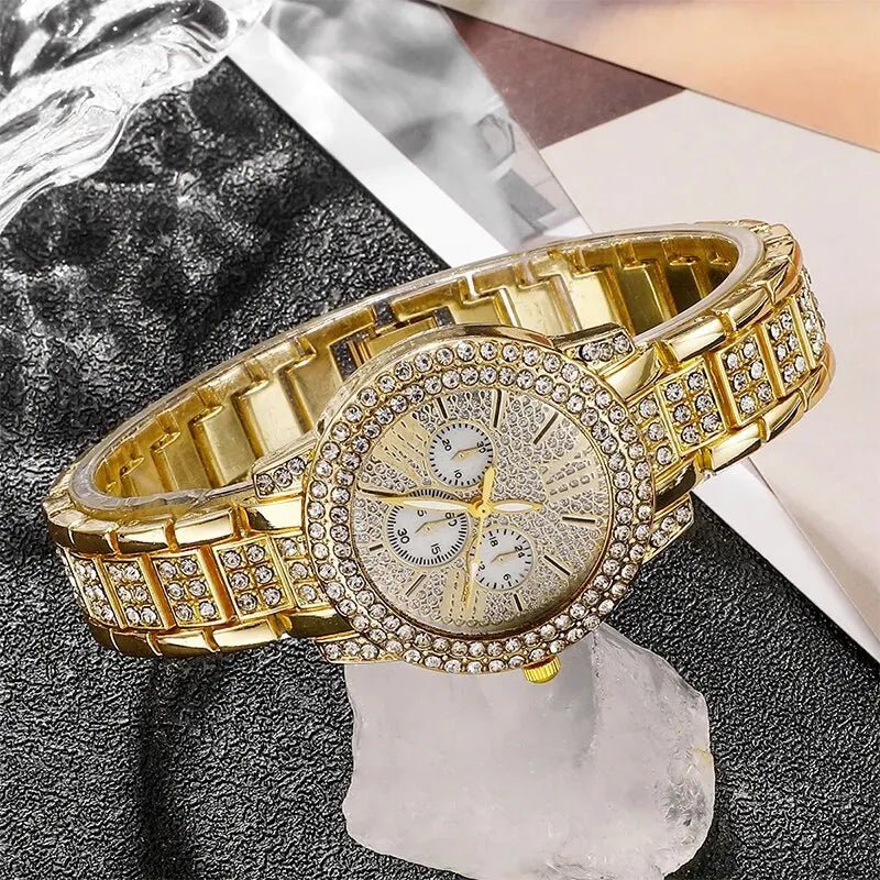 Women's Quartz Watch Gold Luxury Women Ring Necklace Earring Rhinestone Fashion Wristwatch Casual Ladies Watches Jewelry Set - ๐๐ฎ๐ฏ๐ฅ๐๐ฌ๐ก๐จ๐ฉ.๐๐จ๐ฆ