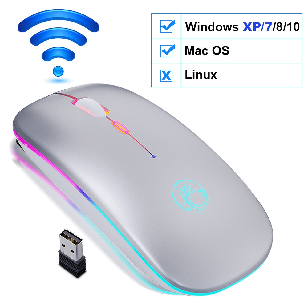 Kabellose Bluetooth-RGB-Maus, wiederaufladbar, leise, LED-Hintergrundbeleuchtung, ergonomische Gaming-Maus für Laptop/PC