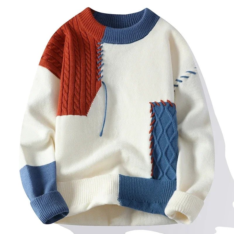 2025 New Male Patchwork Sweater Trend High Street Fashion Autumn and Winter Warm Mens Hip - hop Street Clothing Men pullover shirt - 𝐃𝐔𝐕𝐋𝐀𝐒𝐇𝐎𝐏