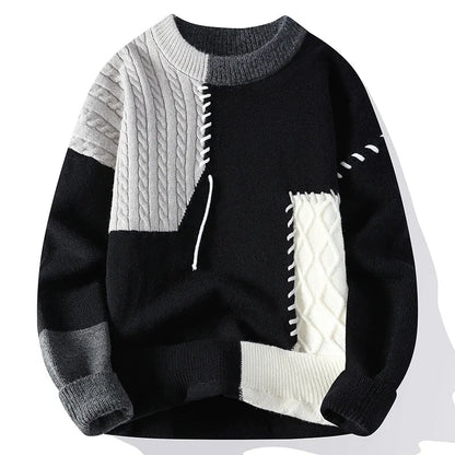 2025 New Male Patchwork Sweater Trend High Street Fashion Autumn and Winter Warm Mens Hip - hop Street Clothing Men pullover shirt - 𝐃𝐔𝐕𝐋𝐀𝐒𝐇𝐎𝐏