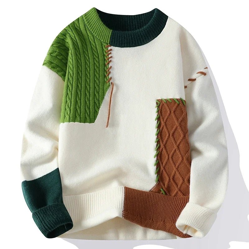 2025 New Male Patchwork Sweater Trend High Street Fashion Autumn and Winter Warm Mens Hip - hop Street Clothing Men pullover shirt - 𝐃𝐔𝐕𝐋𝐀𝐒𝐇𝐎𝐏