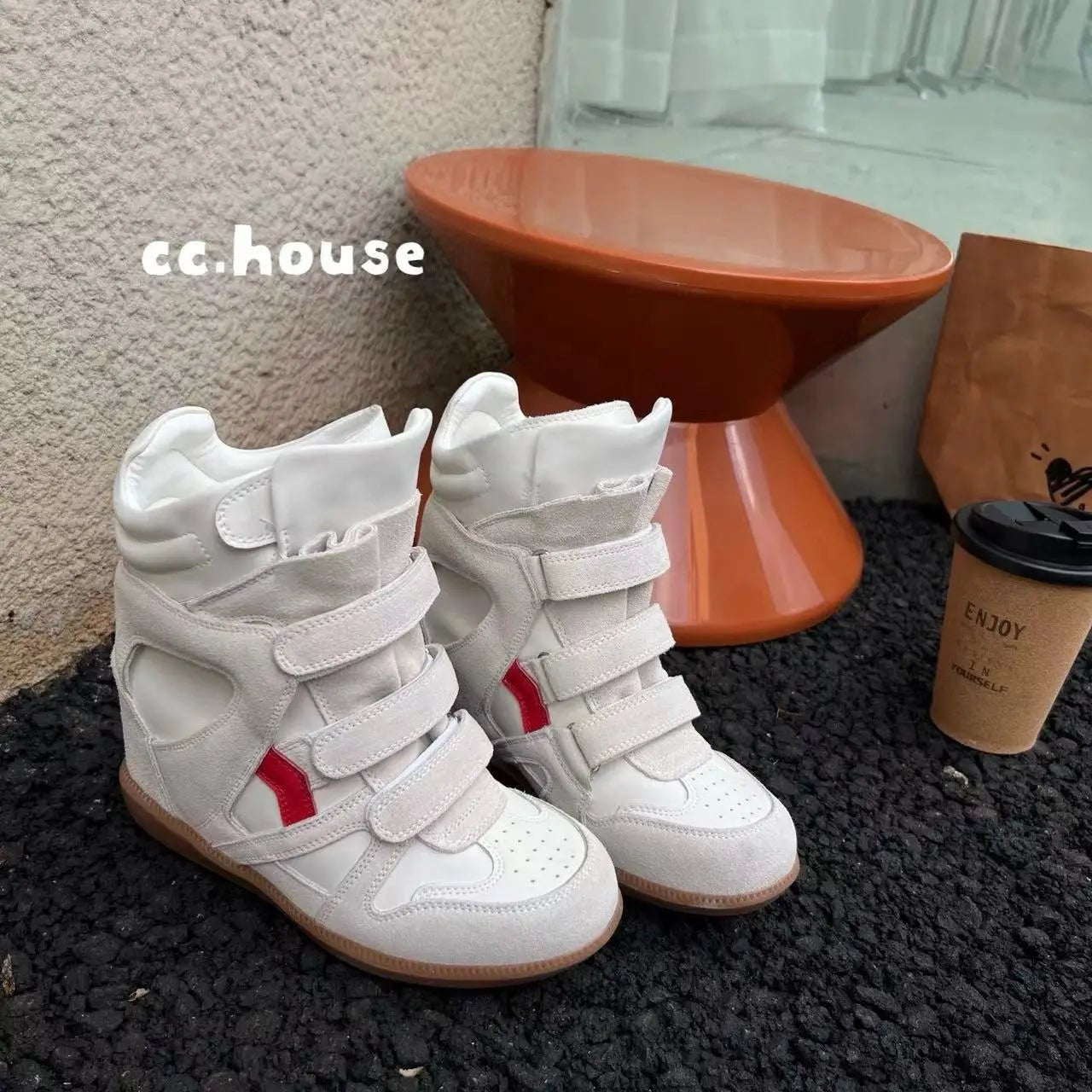2026 Autumn/Winter New Genuine Leather 8cm Thick - Soled Velcro High - Top Sneakers, Women's, Versatile Casual Sneakers - 𝐃𝐔𝐕𝐋𝐀𝐒𝐇𝐎𝐏