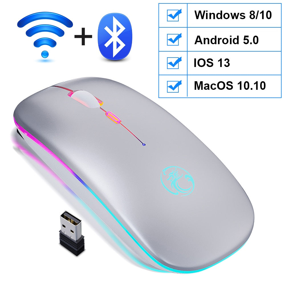 Kabellose Bluetooth-RGB-Maus, wiederaufladbar, leise, LED-Hintergrundbeleuchtung, ergonomische Gaming-Maus für Laptop/PC