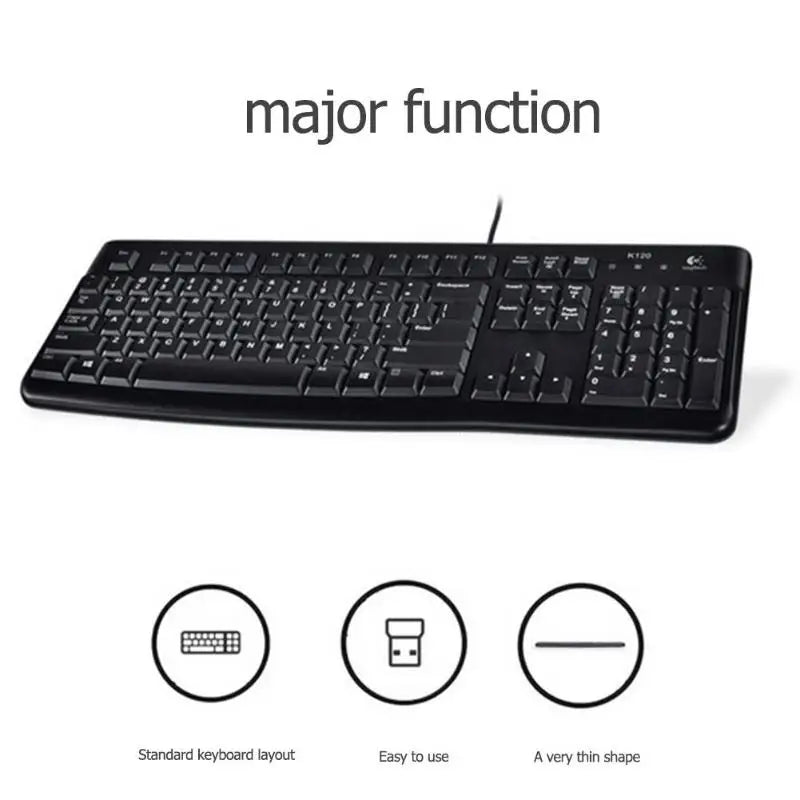 Logitech K120 kabelgebundene Tastatur für Notebooks, Desktop-Computer, Büro und Zuhause, USB-Anschluss, wasserdicht