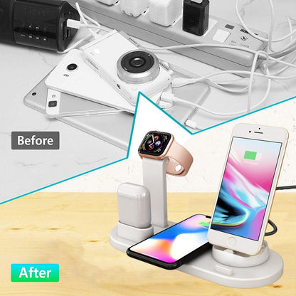 4 in 1 Wireless Charging Dock Station For Apple Watch iPhone X XS XR MAX 11 Pro 8 Airpods 10W Qi Fast Charger Stand Holder - 𝐃𝐔𝐕𝐋𝐀𝐒𝐇𝐎𝐏