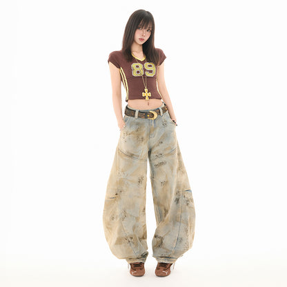 Women's Distressed Scythe Jeans Unique Design Loose Scythe Pants
