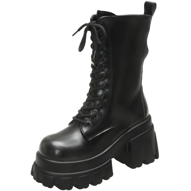 9CM Chunky Platform Ankle Boots Women 2025 New Autumn Winter Motorcycle Boots Woman Thick Bottom Non Slip Leather Combat Boots - 𝐃𝐔𝐕𝐋𝐀𝐒𝐇𝐎𝐏