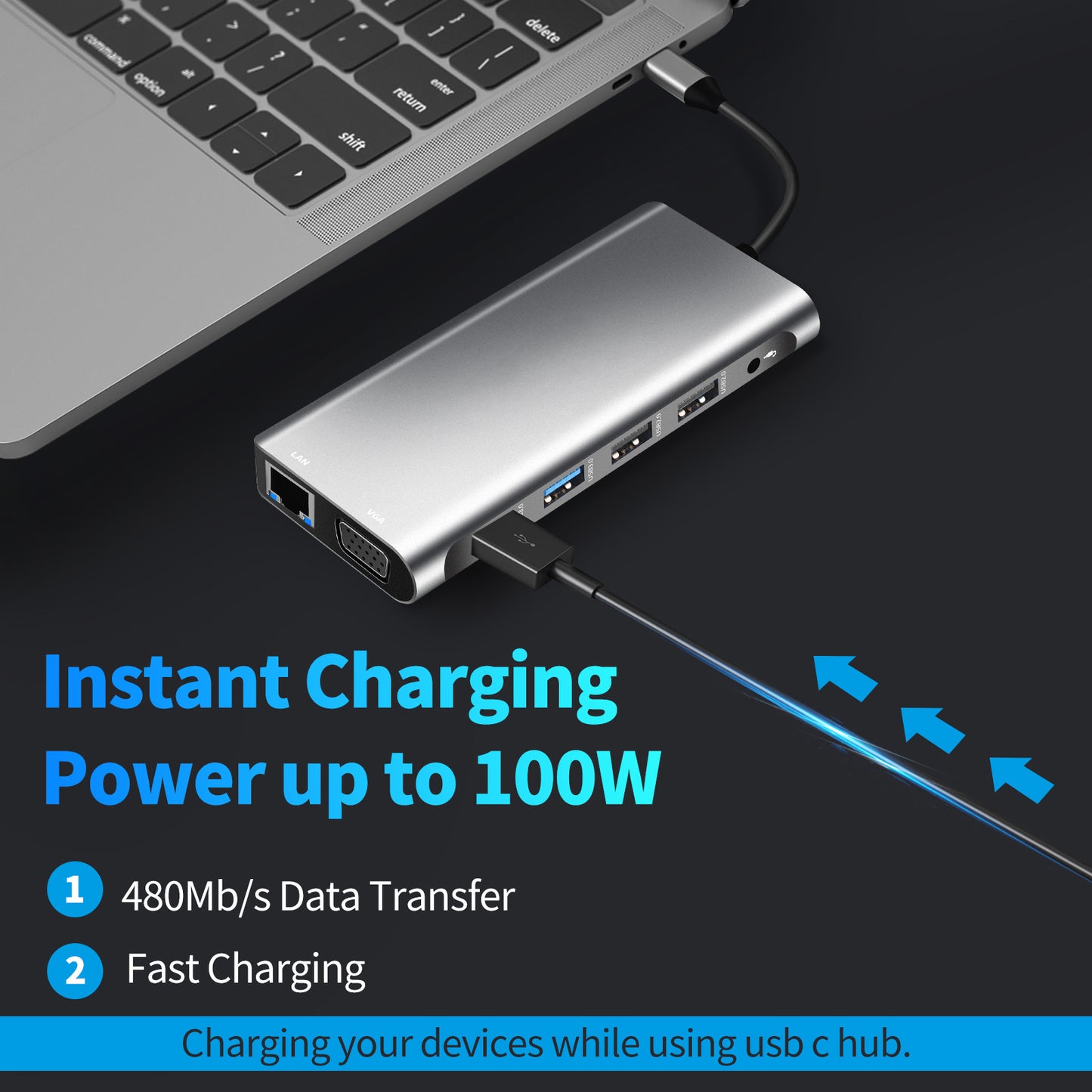 USB-Hub mit USB-Anschluss: USB-C auf zwei HDMI/VGA-Adapter für 12-in-1-Notebook- und MacBook-Geräte 