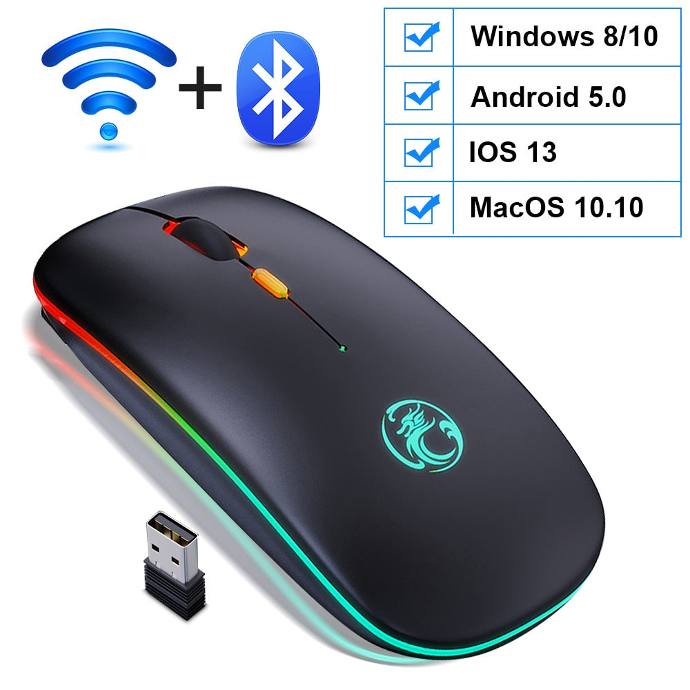 Kabellose Bluetooth-RGB-Maus, wiederaufladbar, leise, LED-Hintergrundbeleuchtung, ergonomische Gaming-Maus für Laptop/PC