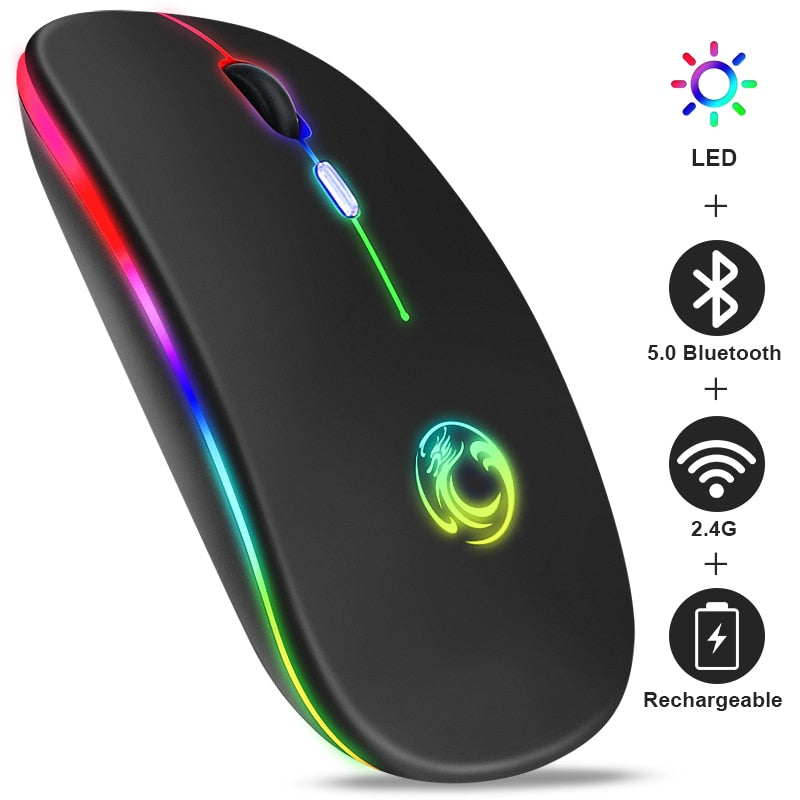 Kabellose Bluetooth-RGB-Maus, wiederaufladbar, leise, LED-Hintergrundbeleuchtung, ergonomische Gaming-Maus für Laptop/PC