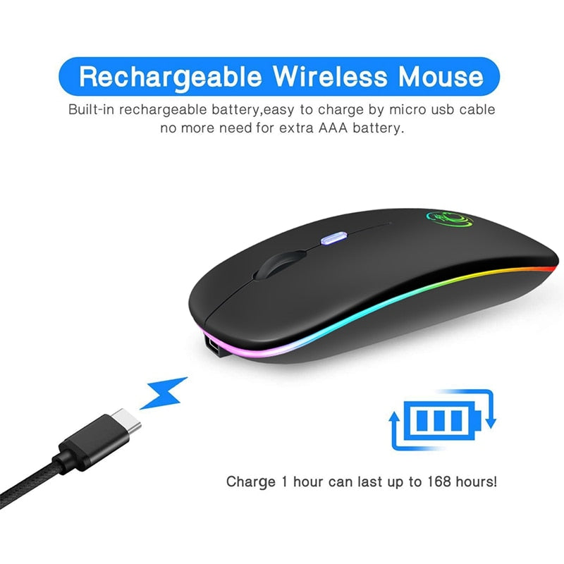 Kabellose Bluetooth-RGB-Maus, wiederaufladbar, leise, LED-Hintergrundbeleuchtung, ergonomische Gaming-Maus für Laptop/PC