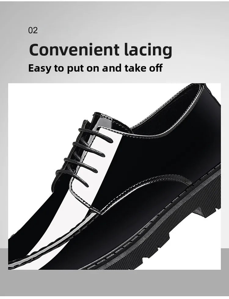 Pantofi sport pentru bărbați cu toc înalt invizibil, cu toc înalt, din piele, cu suprafață oglindă, pantofi casual de afaceri, vârf rotund, toc mediu, talpă exterioară din PVC