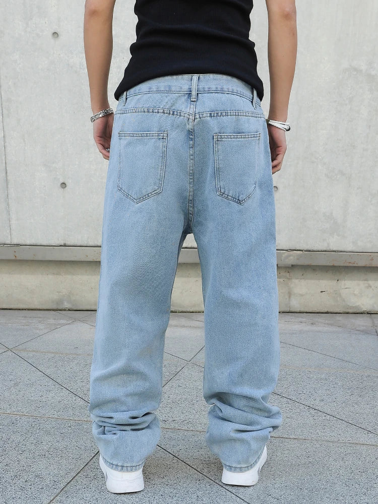 Bărbați blugi largi denim pantaloni de primăvară și toamnă pantaloni largi denim pantaloni de culoare solidă Streetwear moda Y2K pantaloni largi cu picior
