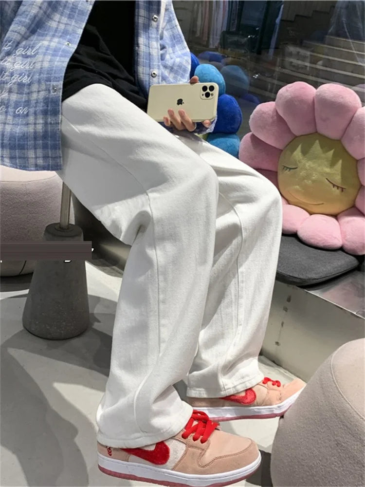 Damen-Jeans aus dickem Fleece mit gekreuztem Bund und weitem Bein, Mom-Jeans, gerade geschnitten, Vintage-Baggy-Jeans, Denim, Winterhose 2025