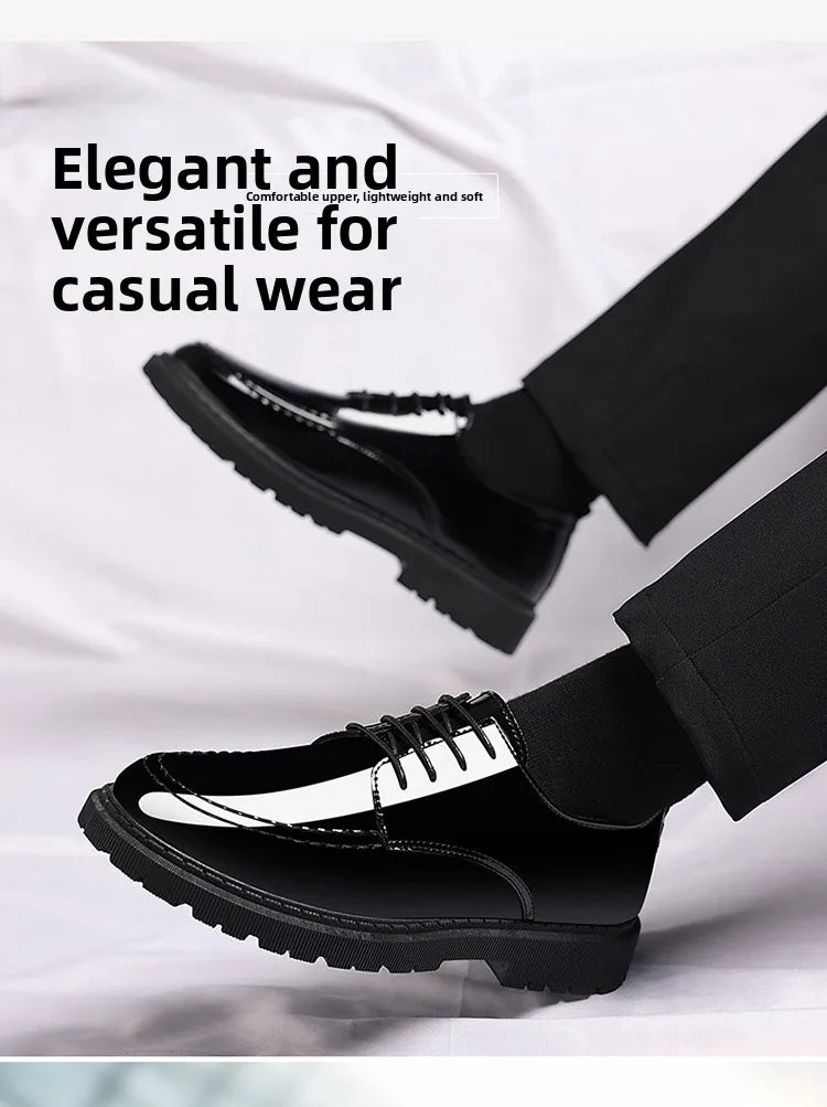 Pantofi sport pentru bărbați cu toc înalt invizibil, cu toc înalt, din piele, cu suprafață oglindă, pantofi casual de afaceri, vârf rotund, toc mediu, talpă exterioară din PVC