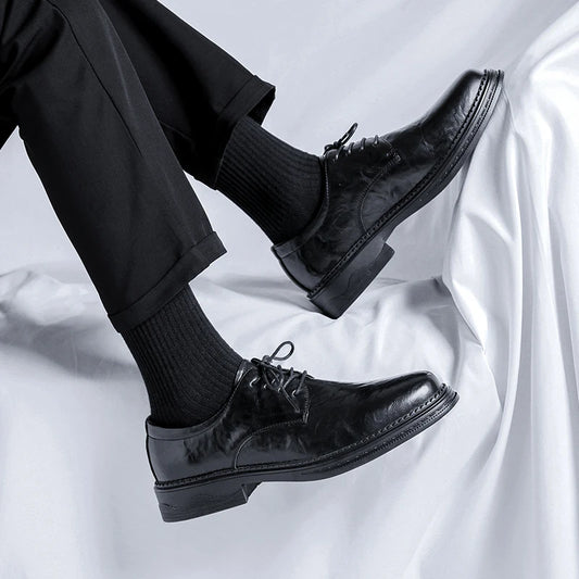 Men's Casual Thick Bottom Derby Shoes Breathable Soft Bottom British Style Business Formal Summer Wear round Toe Fashionable