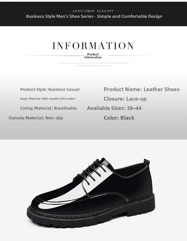 Pantofi sport pentru bărbați cu toc înalt invizibil, cu toc înalt, din piele, cu suprafață oglindă, pantofi casual de afaceri, vârf rotund, toc mediu, talpă exterioară din PVC