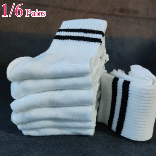 1/6 Pairs Women Mid-Tube Socks Solid Colour Autumn Winter Breathable Comfortable Sport Sweat Absorbent Man And  Women's Socks