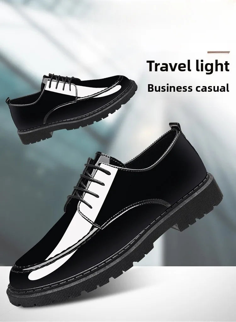 Pantofi sport pentru bărbați cu toc înalt invizibil, cu toc înalt, din piele, cu suprafață oglindă, pantofi casual de afaceri, vârf rotund, toc mediu, talpă exterioară din PVC