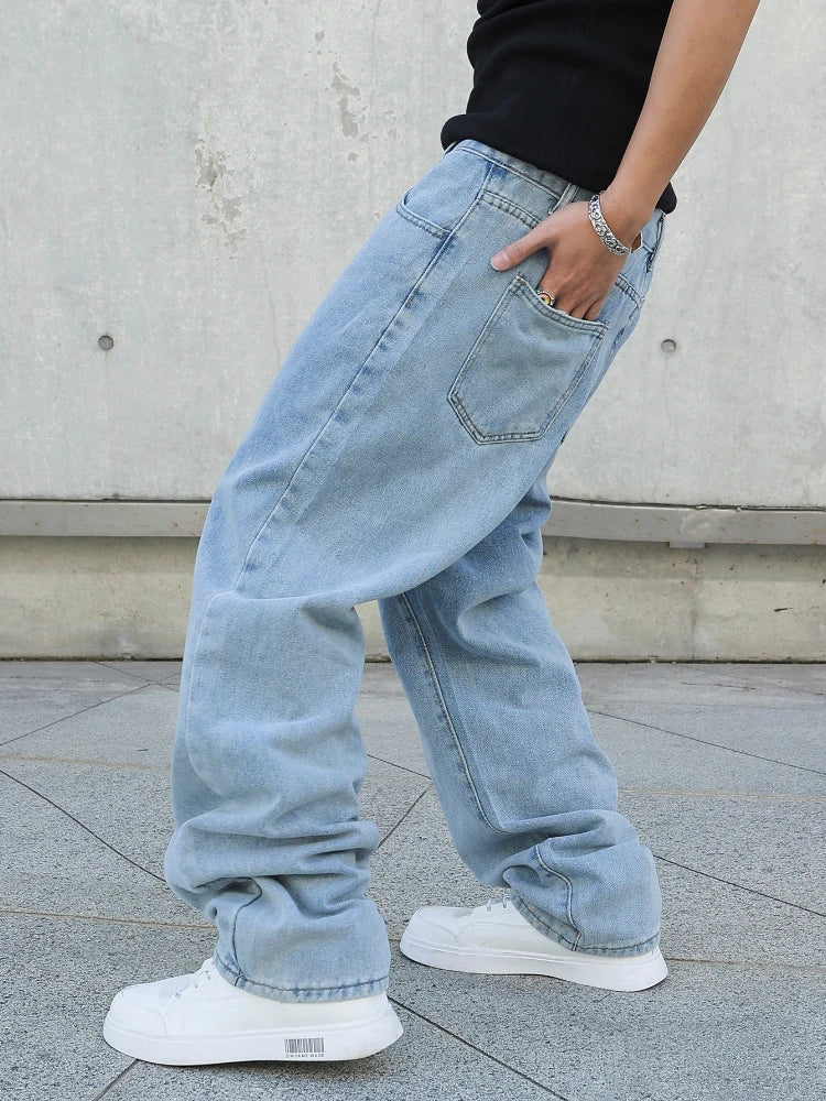 Bărbați blugi largi denim pantaloni de primăvară și toamnă pantaloni largi denim pantaloni de culoare solidă Streetwear moda Y2K pantaloni largi cu picior