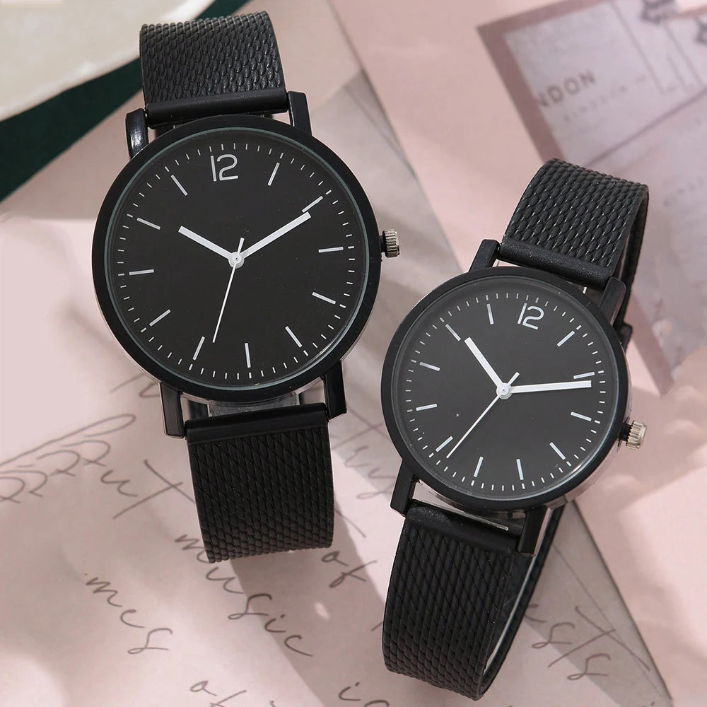 2PCS Set Couple Fashion Casual Leather Watches Ladies Simple Dial Quartz Wristwatches Dress Clock Montre Femme