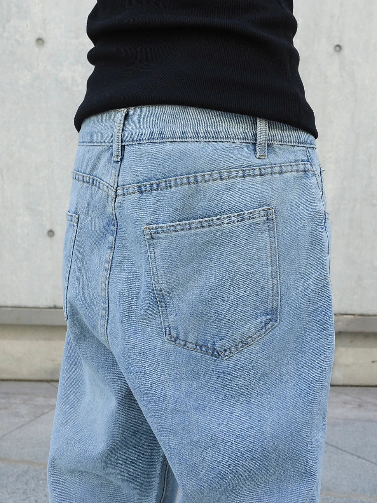 Bărbați blugi largi denim pantaloni de primăvară și toamnă pantaloni largi denim pantaloni de culoare solidă Streetwear moda Y2K pantaloni largi cu picior