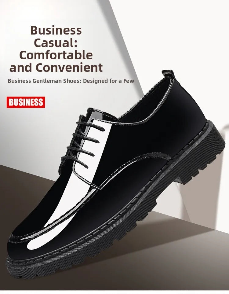 Pantofi sport pentru bărbați cu toc înalt invizibil, cu toc înalt, din piele, cu suprafață oglindă, pantofi casual de afaceri, vârf rotund, toc mediu, talpă exterioară din PVC