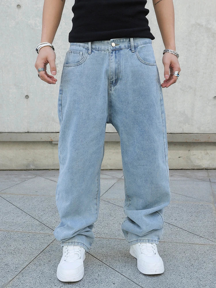 Bărbați blugi largi denim pantaloni de primăvară și toamnă pantaloni largi denim pantaloni de culoare solidă Streetwear moda Y2K pantaloni largi cu picior