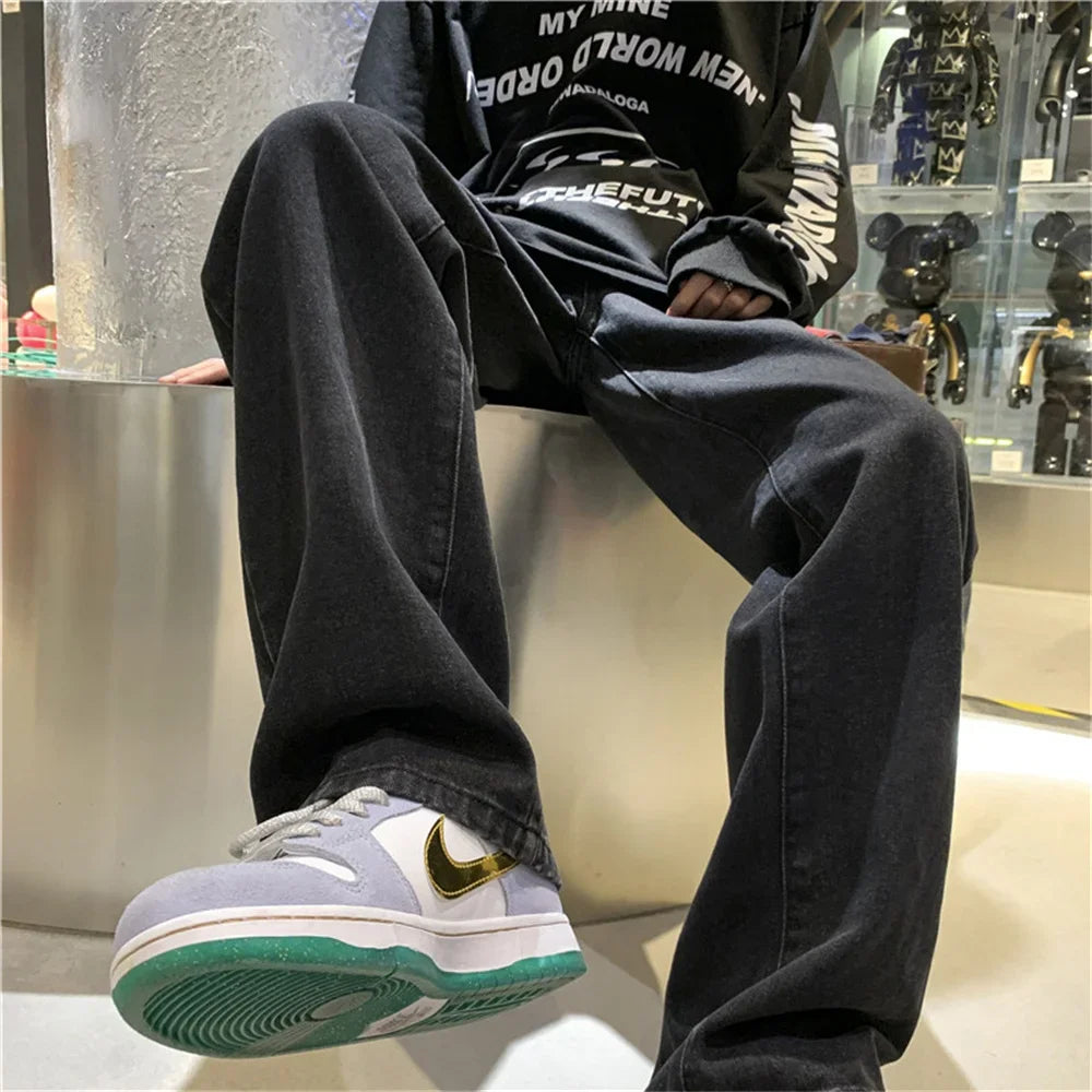 Damen-Jeans aus dickem Fleece mit gekreuztem Bund und weitem Bein, Mom-Jeans, gerade geschnitten, Vintage-Baggy-Jeans, Denim, Winterhose 2025