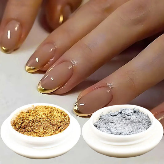 1/2pcs Silver Gold Metal Chrome Nail Powder Mirror Effect Metallic Nail Glitter Pigment Approx 0.3g Nail Art Rubbing Chrome Dust