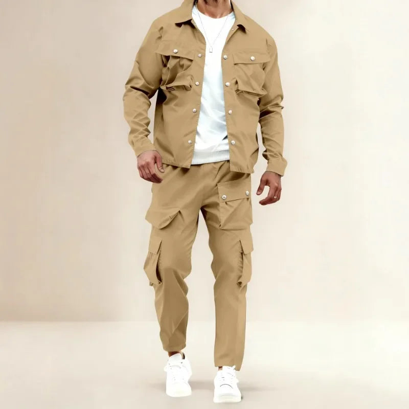 Two-piece Set Trendy Slim Jacket Overalls Men's Casual Fashion Trousers