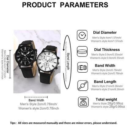 2PCS Set Couple Fashion Casual Leather Watches Ladies Simple Dial Quartz Wristwatches Dress Clock Montre Femme