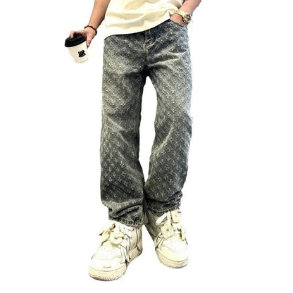 American Ins Street Clothing Retro Embroidered Printed Trousers Fashion Brand Jacquard Design Men's Y2K Wide Legs Hip Hop Jeans - 𝐃𝐔𝐕𝐋𝐀𝐒𝐇𝐎𝐏
