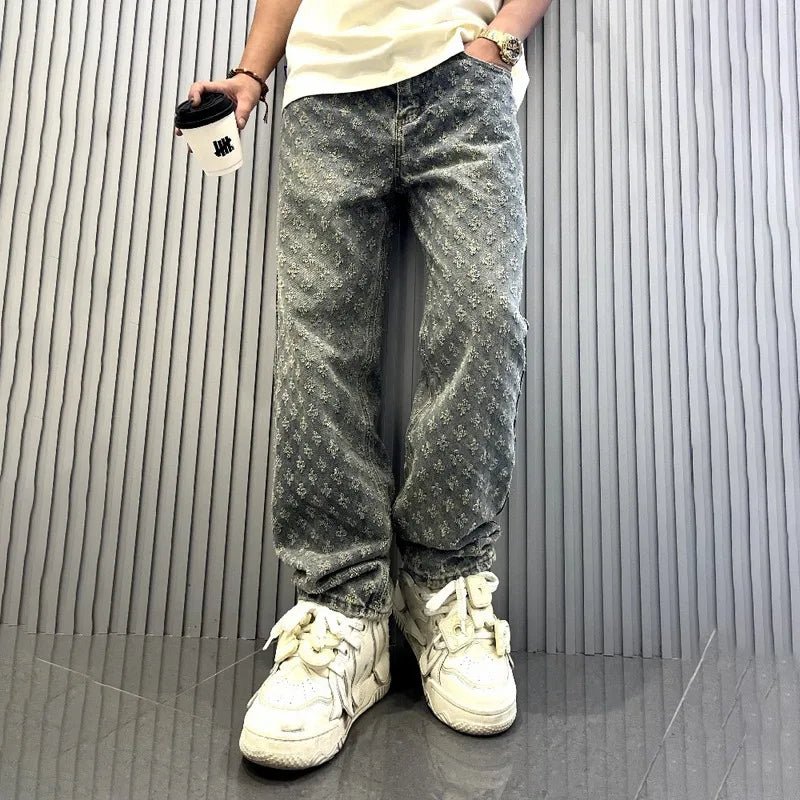 American Ins Street Clothing Retro Embroidered Printed Trousers Fashion Brand Jacquard Design Men's Y2K Wide Legs Hip Hop Jeans - 𝐃𝐔𝐕𝐋𝐀𝐒𝐇𝐎𝐏