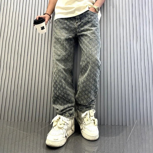 American Ins Street Clothing Retro Embroidered Printed Trousers Fashion Brand Jacquard Design Men's Y2K Wide Legs Hip Hop Jeans - 𝐃𝐔𝐕𝐋𝐀𝐒𝐇𝐎𝐏