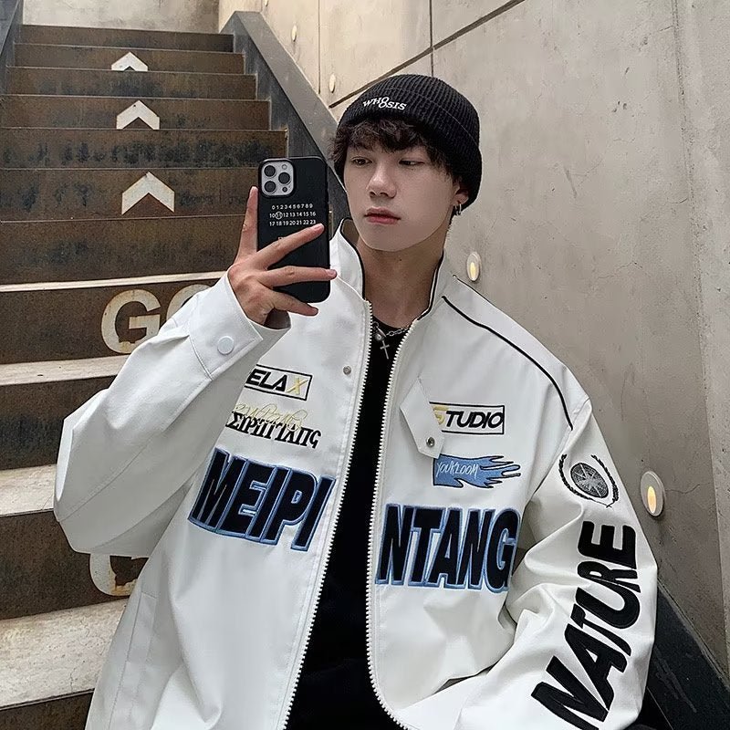 American style detachable motorcycle jacket couple retro hip - hop loose versatile couple baseball jacket new style jacket - 𝐃𝐔𝐕𝐋𝐀𝐒𝐇𝐎𝐏