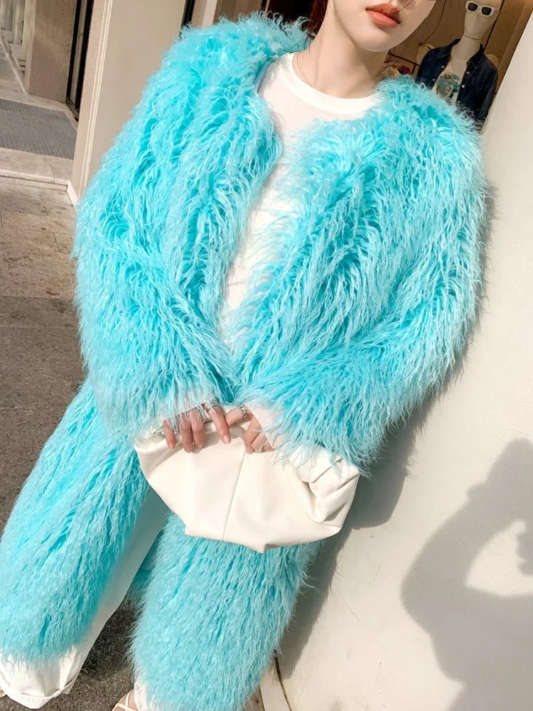 Autumn And Winter Fashion Light Blue Furry Jacket Imitation Beach Sheep Wool Over Knee Long Coat Lamb Woolen - 𝐝𝐮𝐯𝐥𝐚𝐬𝐡𝐨𝐩.𝐜𝐨𝐦