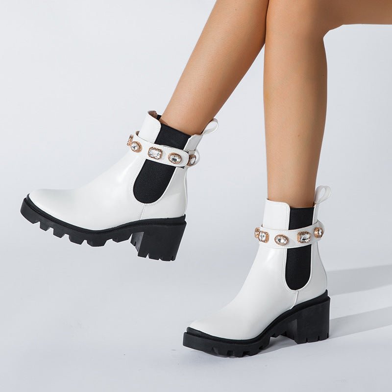 Autumn New Fashion Rhinestone Round Head Martin Boots Female Mid - Thigh Elastic Thin Boots - 𝐝𝐮𝐯𝐥𝐚𝐬𝐡𝐨𝐩.𝐜𝐨𝐦