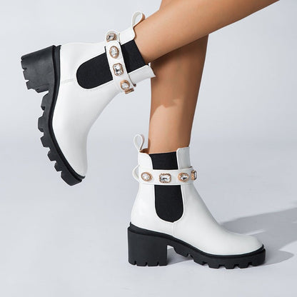 Autumn New Fashion Rhinestone Round Head Martin Boots Female Mid - Thigh Elastic Thin Boots - 𝐝𝐮𝐯𝐥𝐚𝐬𝐡𝐨𝐩.𝐜𝐨𝐦