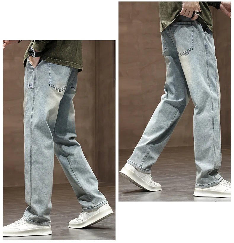 Autumn Winter Retro Jeans Men Drawstring Elastic Waist Cotton Cargo Denim Pants Work Korean Fashion Thick Trousers Male M - 4XL - 𝐃𝐔𝐕𝐋𝐀𝐒𝐇𝐎𝐏