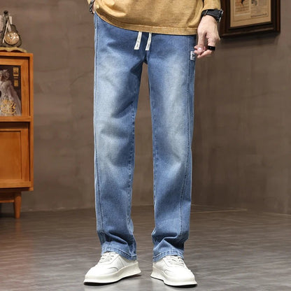 Autumn Winter Retro Jeans Men Drawstring Elastic Waist Cotton Cargo Denim Pants Work Korean Fashion Thick Trousers Male M - 4XL - 𝐝𝐮𝐯𝐥𝐚𝐬𝐡𝐨𝐩.𝐜𝐨𝐦