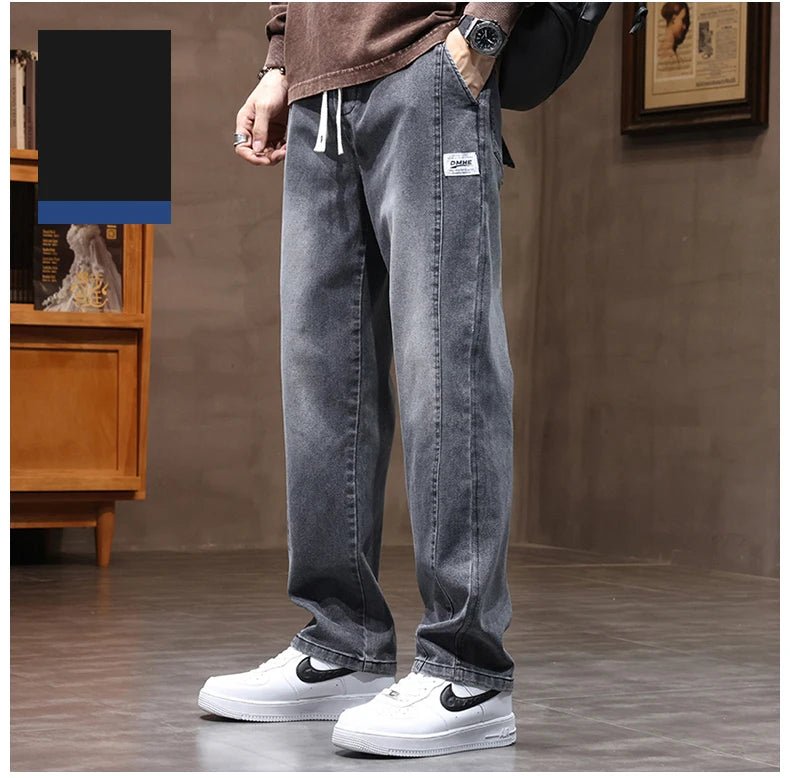 Autumn Winter Retro Jeans Men Drawstring Elastic Waist Cotton Cargo Denim Pants Work Korean Fashion Thick Trousers Male M - 4XL - 𝐃𝐔𝐕𝐋𝐀𝐒𝐇𝐎𝐏