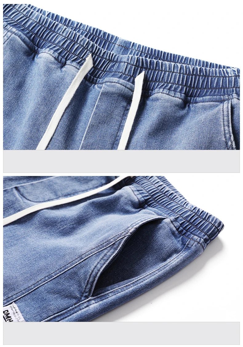 Autumn Winter Retro Jeans Men Drawstring Elastic Waist Cotton Cargo Denim Pants Work Korean Fashion Thick Trousers Male M - 4XL - 𝐝𝐮𝐯𝐥𝐚𝐬𝐡𝐨𝐩.𝐜𝐨𝐦
